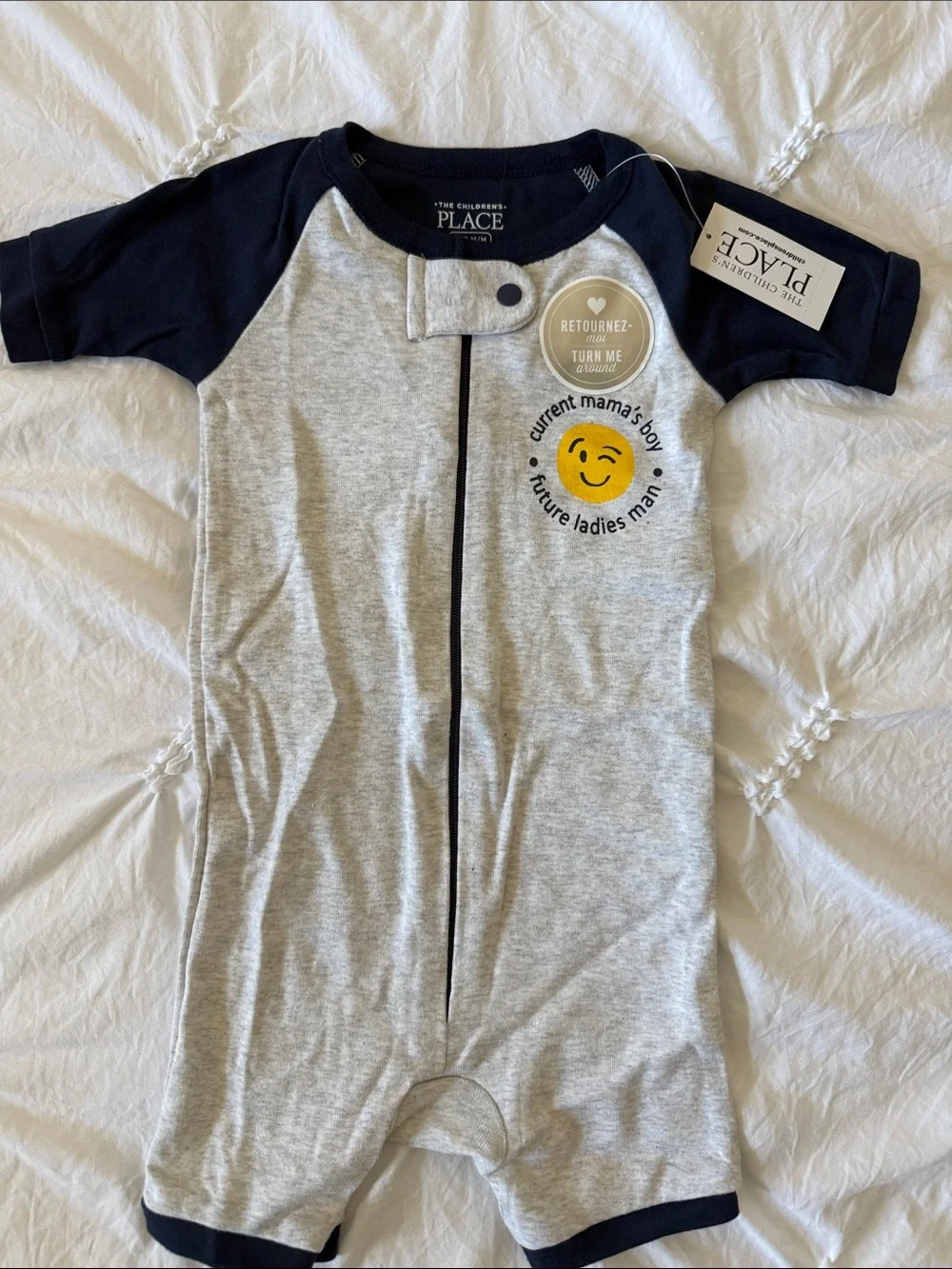 The Children's Place Gray & Navy Smile Face Romper